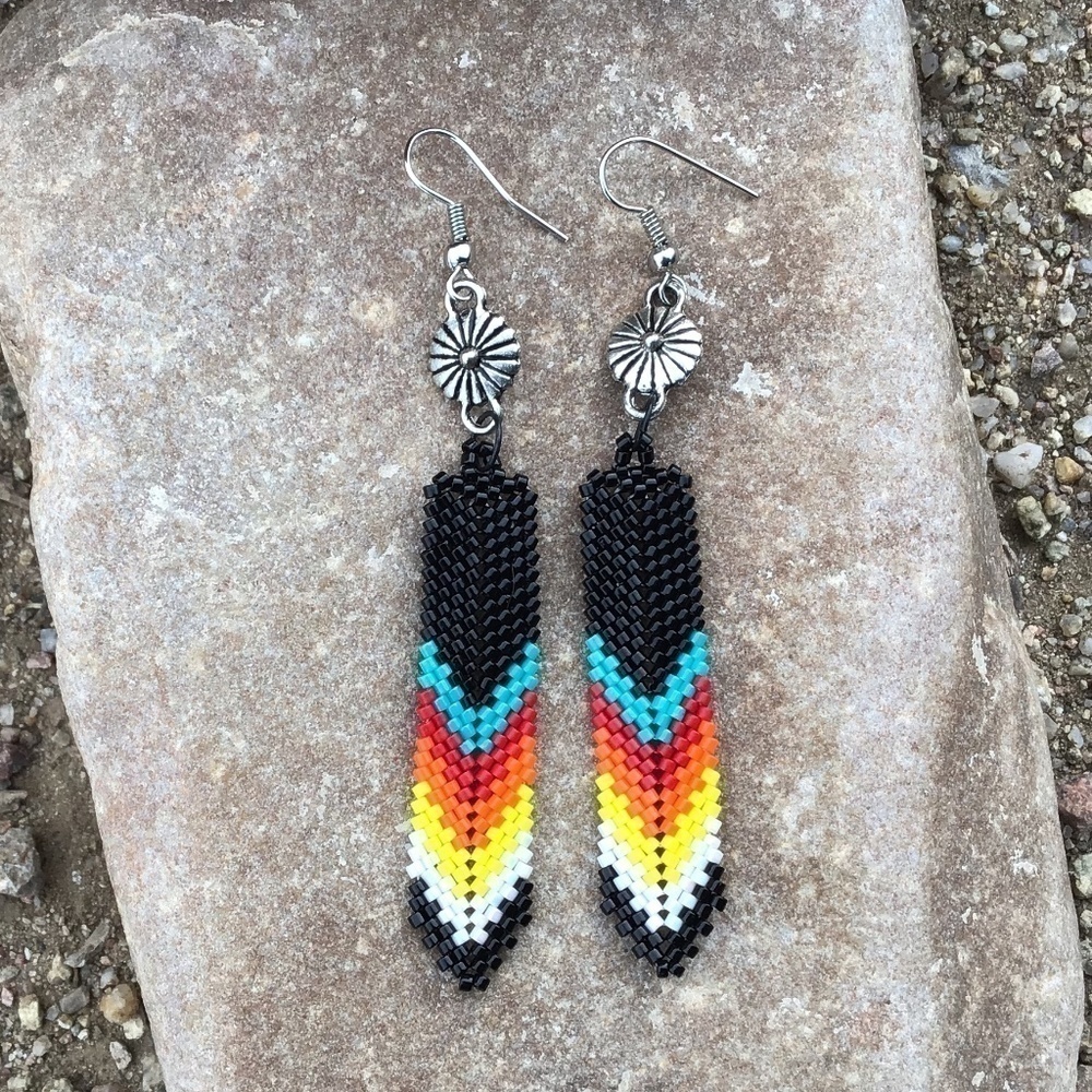 Beaded Feather Earrings, New, Handmade by Me